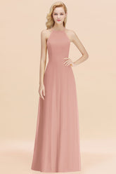 Modest High-Neck Yellow Chiffon Affordable Bridesmaid dresses